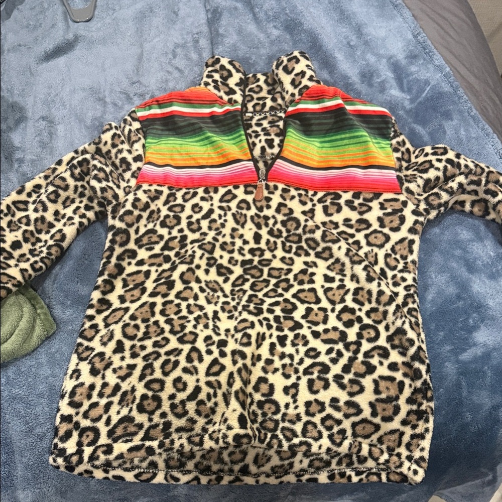 Leopard Print Women's Hoodie with Rainbow Accents